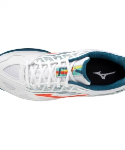 Mizuno Breakshot 3 CC (Unisex, White/Red/Turquoise) Padel Shoe